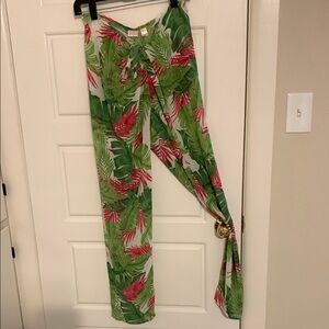 Tropical Leaf Print Pants